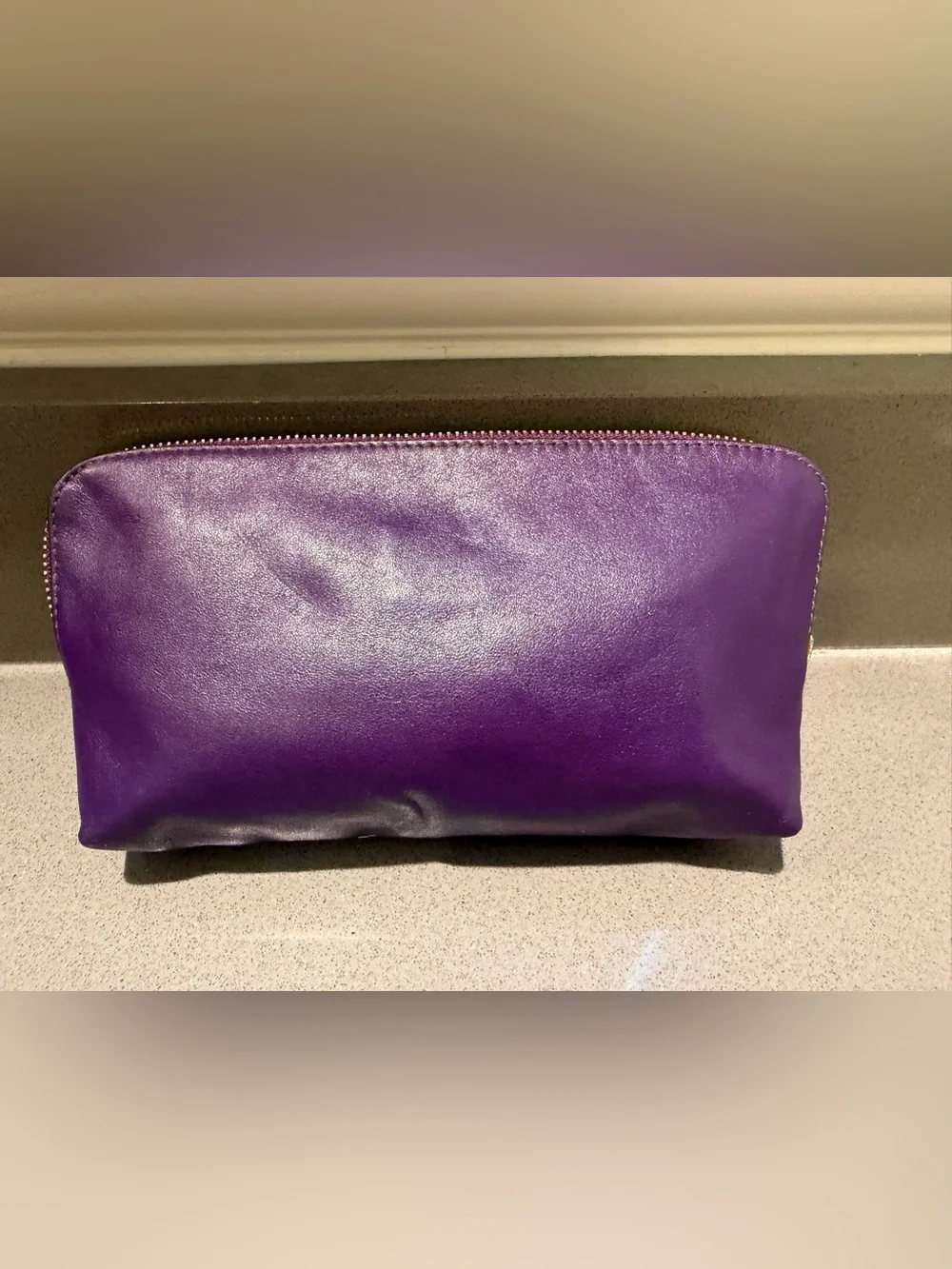 Furla Soft Purple Leather Zip Cosmetic Pouch